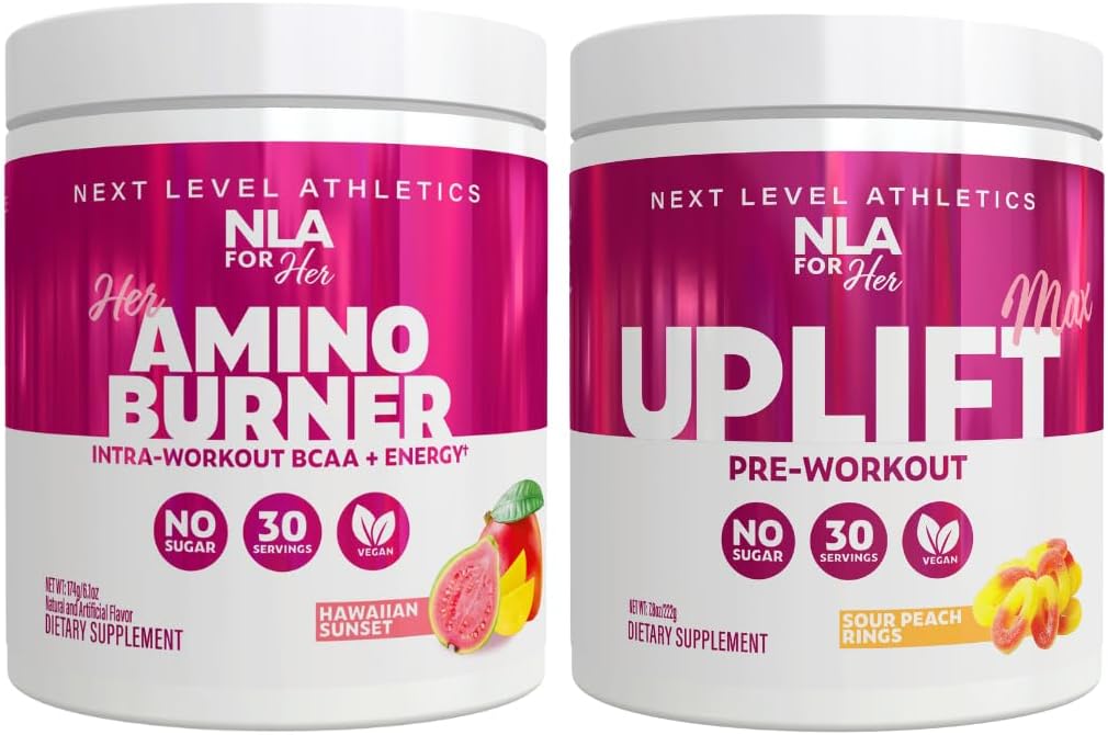 NLA for her Pre / Intra Workout Stack (zawiera jej Termogeniczne Amino Hawajski Zachód słońca i uplift Max Pre Workout Sour Peach Rings)