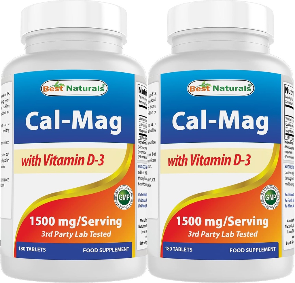 Najlepsi naturalni Magnez wapnia z witaminą D3 1500mg Podawanie 180 tabletek (180 Liczba (Opakowanie po 2))