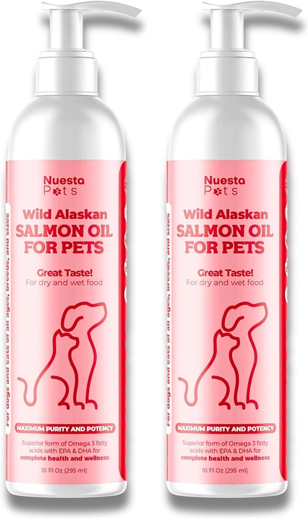 Zwierzęta domowe 2-Pack Wild Alaskan Salmon Mieszanka oleju dla psów i kotów 124; Omega-3 Boost & Shed Defense Bilans 124; Wzmocnienie Coat & Skóra, Alergia & Dandruff Ulgi dla psów i kotów 124; Wsparcie i leczenie Coat - 20 Fl Oz Razem