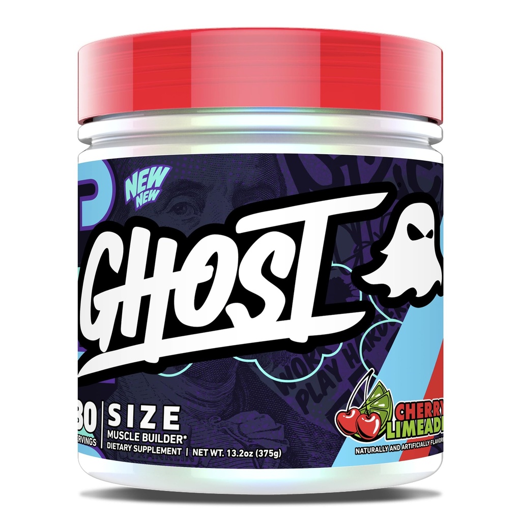 GHOST Rozmiar Muscle Builder Dietary Supplement - Cherry Limeade, 30 Sług - Wsparcie wzrostu mięśni i budowania siły dla mężczyzn i kobiet - Kreatyna i Betaine - Wolny od cukru i gluten