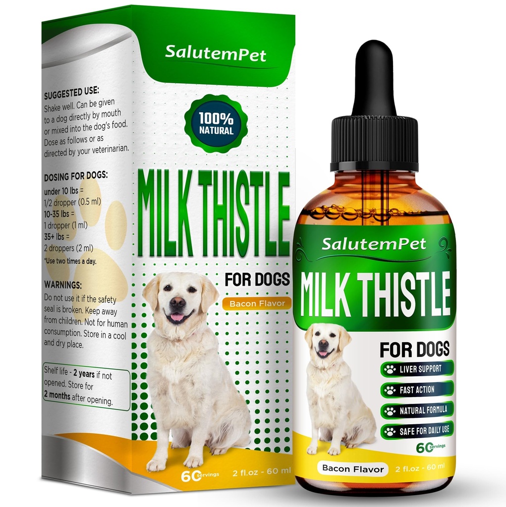 Ostrze mleczne dla psów 124; Dog Liver Supplement for All Ages and Breeds 124; Oto tylko skład ziołowy 124; + Atrakcyjny i Super Yummy Bacon Flavor 124; 2 Oz