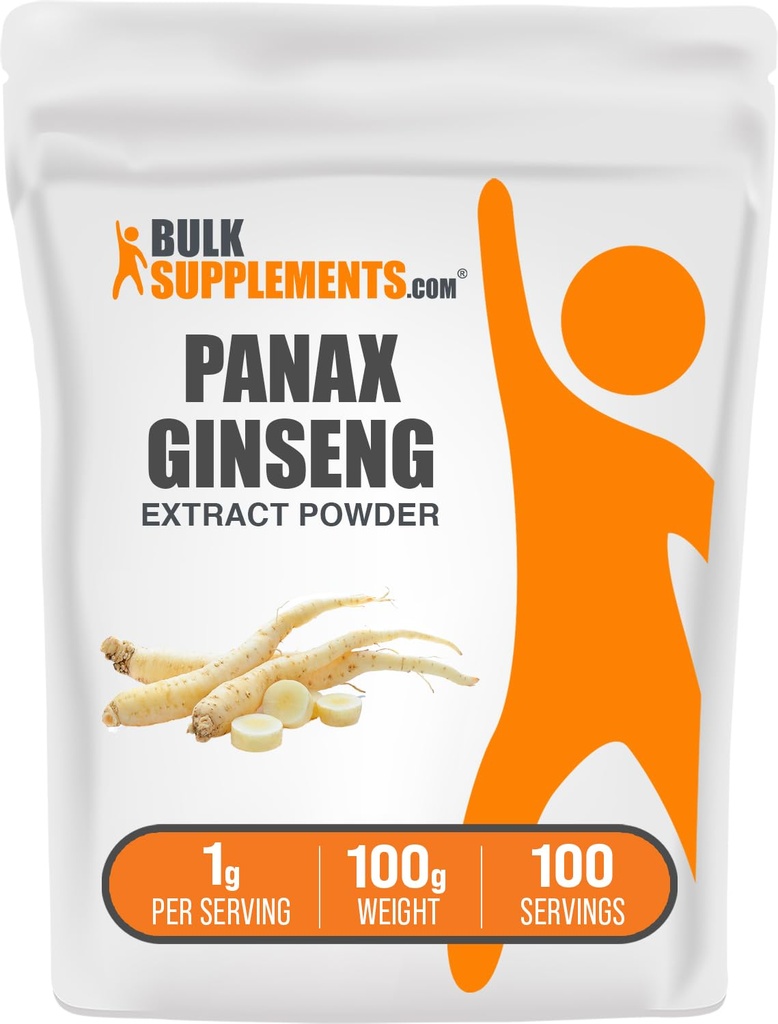 BulkSupplements.com Ginseng Root Extract Powder - Panax Ginseng Supplement, Herbal Supplement - Vegan & Gluten Free, 1g per Serving, 100g (3.5 oz) (Opakowanie po 1)