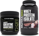 Monowodzian NutraBio Creatine, Izolat nieflaworyczny, 150g i białko serwatki, Makaron czekoladowy dipped, Suplement Bundle - Energia mięśni, Lean Muscle Growth, Odzysk i Siła