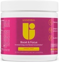 Uniwersalny proszek U Boost & Focus, Zwiększenie energii i wydajności poznawczej, Przed treningiem, Doustne dawkowanie, VIT B12, Niacyna, Cholina, L- Tyrozyna, Brak sztucznych zapachów, 30 Służenia (Mango Twist)
