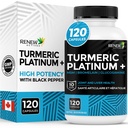 Renew Actives Turmeric Platinum 1350MG na 3 Kapsułki z Black Pepper & Ginger - Przeciwutleniacz, Wątroba & Pomocnictwo pokarmowe - Redukuje zapalenie i zwiększa odporność - Made in Canada - 120 Kapsułki