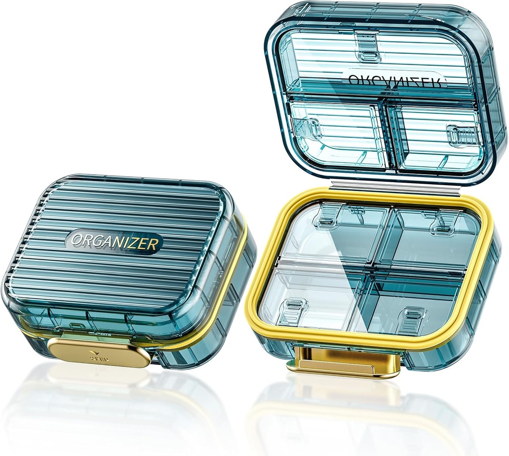 Małe pudełko na pióro, Travel Pill Case, Acedada Daily Pill Container for Purse Pocket, Moistureproof 7 Komory Pill Holder, Stylowy Portable Medicine Organizator Witaminy do suplementów Oleje rybne, Niebieski