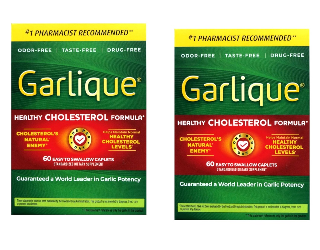 Garlique Healthy Cholesterol Formuła z 5000 µg Allicin, 60 Enteric Coated Caplets (Opakowanie po 2)