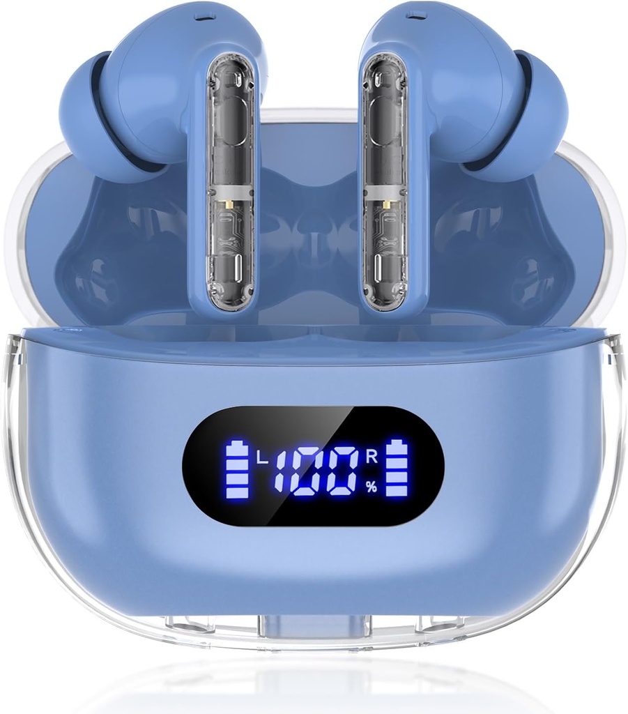 Niebieski bezprzewodowe słuchawki P1 PRO, słuchawki bezprzewodowe Bluetooth słuchawki z jasnych Mics Mics Mics Mir, Komfortowy Fit, IPX7 Waterproof Long Battery Life, 30H Playtime for Sports Workout
