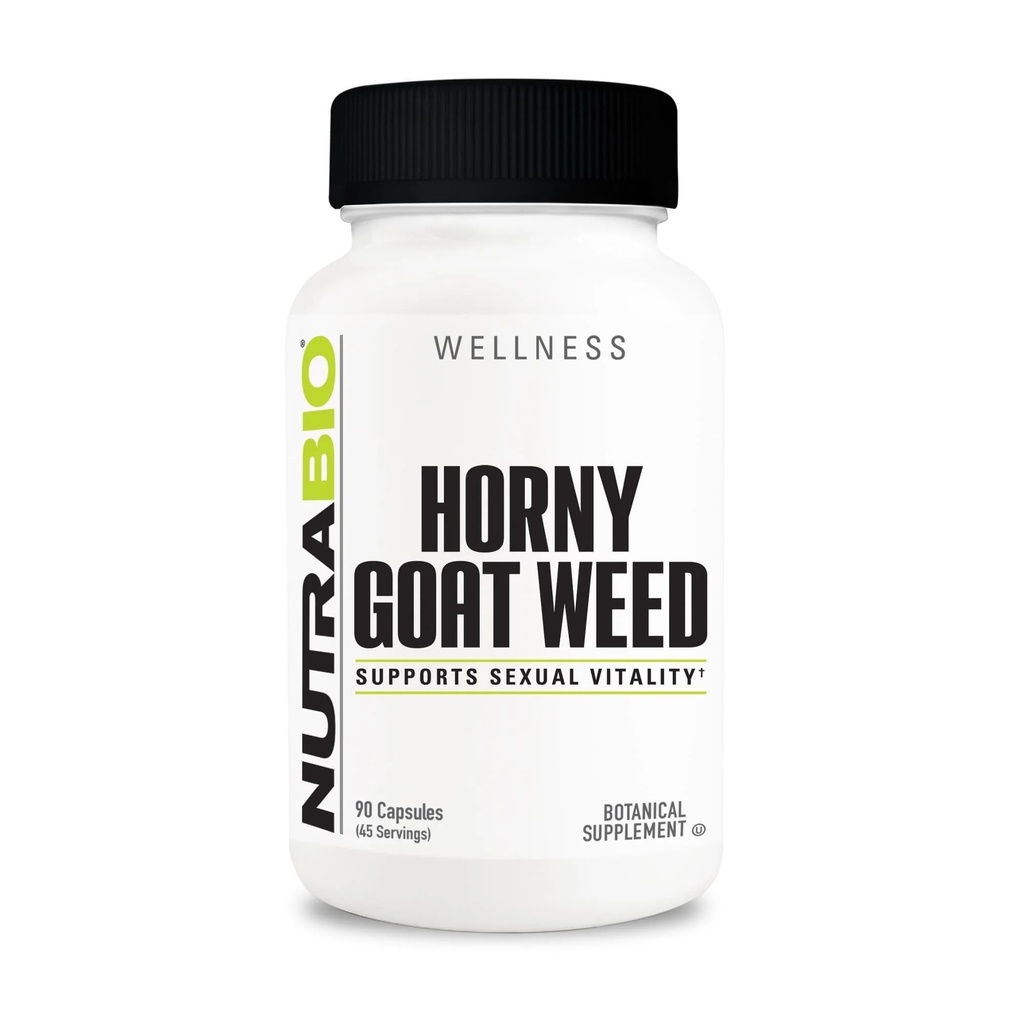 NutraBio Horny Goat Weed Extract Supplement, 500mg - dla obu mężczyzn i kobiet, Pomaga wspierać energię i witalność, 90 Kapsułki warzyw
