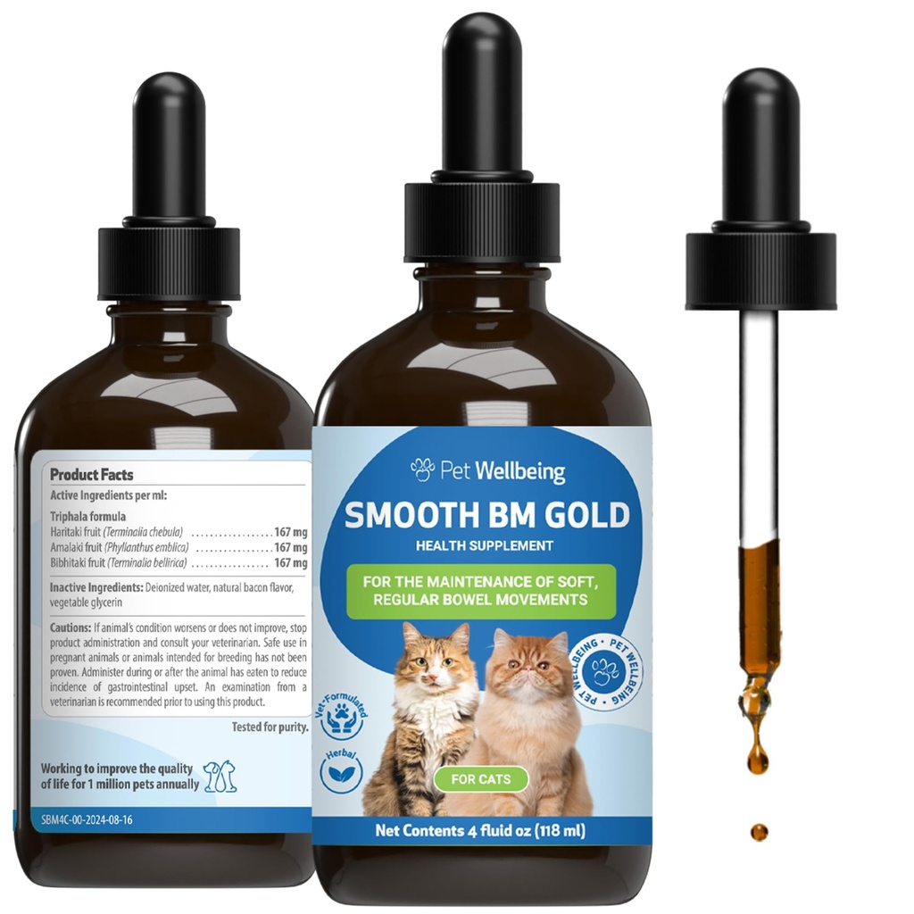 Pet Wellbeing Smooth BM Gold for Dog & Cats - Zaparcia Relief & Stool Softener, Wspiera zdrowe Movement Bovel - Natural Herbal Supplement 4 oz (118 ml)