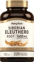 Piping Rock Syberyjski Eleuthero Korzeń Kapsułki 1600mg 124; 220 Hrabia 124; Skoncentrowany wyciąg ziołowy 124; Non- GMO, Gluten