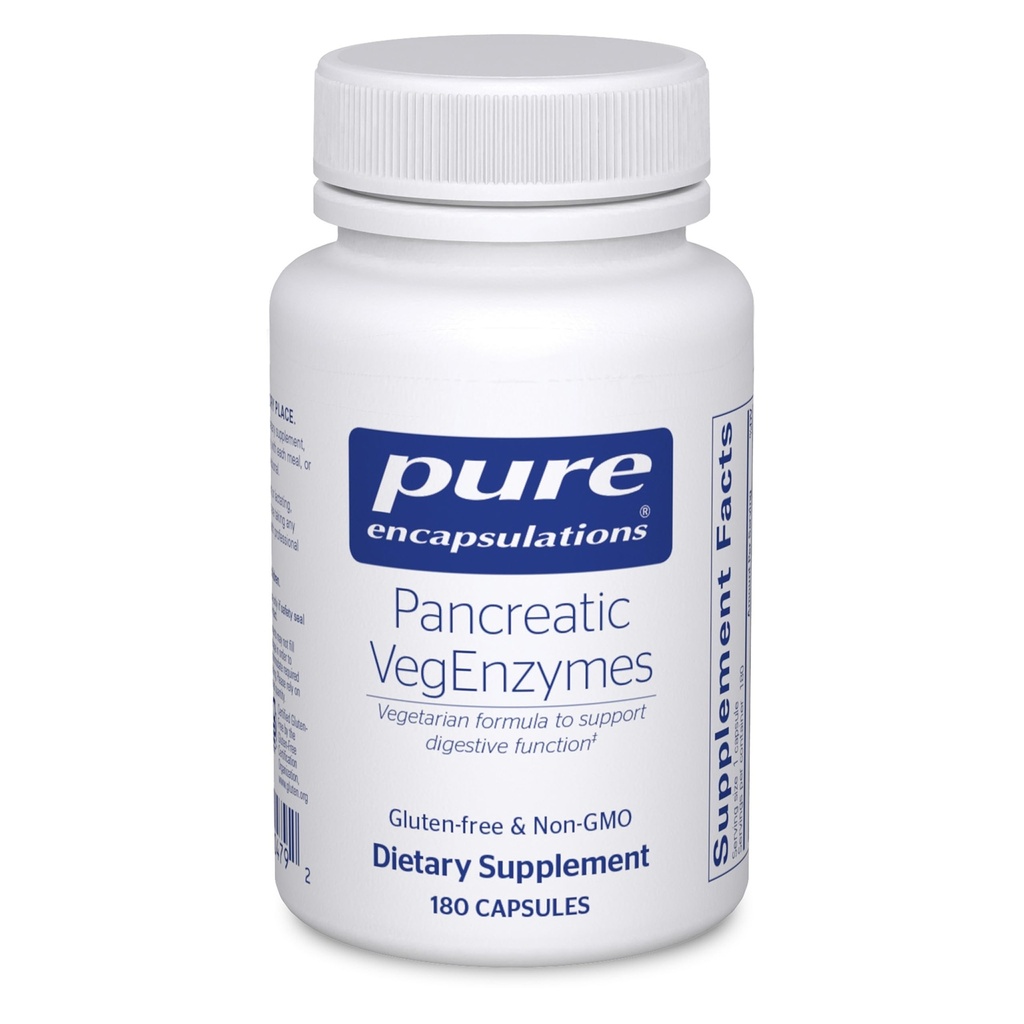 Pure Encapsulations Pancreatic VegeEnzymes 124; Hypoalergenic Supplement for Carbohydrate, Lipid and Protein Trawienie 124; 180 Kapsułki