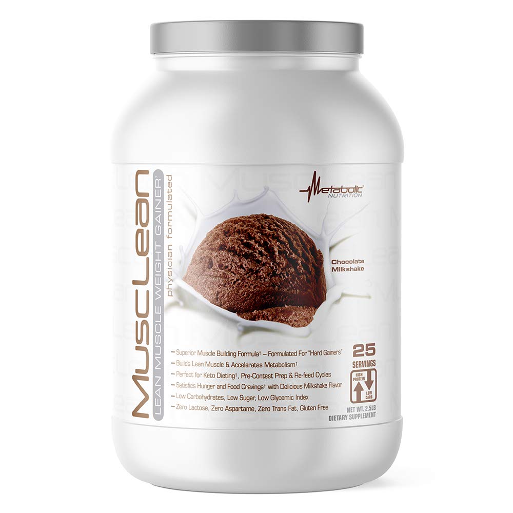 Żywienie metaboliczne - Musclean - Milkshake, wysokobiałkowa substytucja serwatki, odżywka podtrzymująca, niskowęglowodany, dieta Keto, enzymy trawienne, czekolada, 2,5 funta (25 ser)