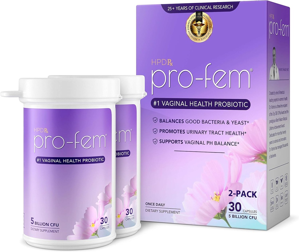 HPD Rx Pro- Fem # 1 Vaginal Health Probiotic Dwudziesty czwarty; Vaginal Probiotics 124; Clinically Proven to Promote Yeast & PH Balance, Urynary Tract Health Dwudziesty czwarty; Feminine Probiotics Dwudziesty czwarty; 30 Capsules Dwudziesty czwarty; 2 - Pack