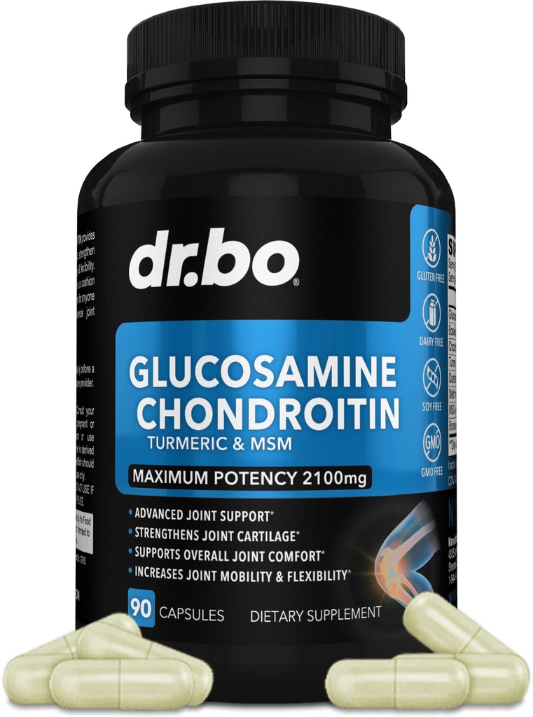 Glucosamine Chondroitin MSM Turmeric - Joints Health Supplement 2100mg Knee Bone & Joints - Joint Support Supplement Pills Advanced Glucosamine Sulfate Capsules Joint Supplements for Men Women Adults