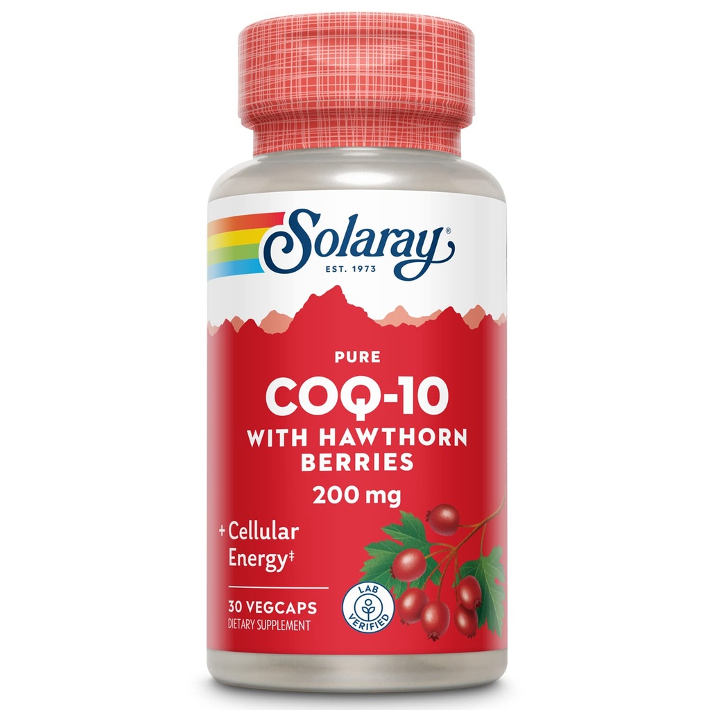 SOLARAY Pure CoQ- 10 200 mg Evidence 124; Healthy Heart Function & Cellular Energy Support Evidence 124; Enhanced with Herb Blend Evidence 124; 30 VegeCaps