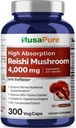 NusaPure Reishi Mushroom Extract 20: 1 Extract, 200 mg ekwiwalent 4000mg na kapsułkę 300 Veggie Caps Vegan, Non-GMO, Vegan