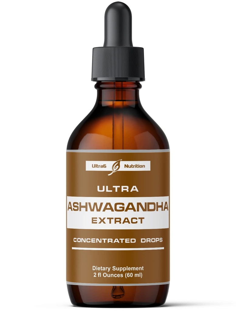 Ultra6 Nutrition Ashwagandha Liquid Drops - Organic Ashwagandha Supplements with Rhodiola Rosea Tincture - Ekstrakt korzenny dla nastroju i energii - Suplement dla mężczyzn i kobiet