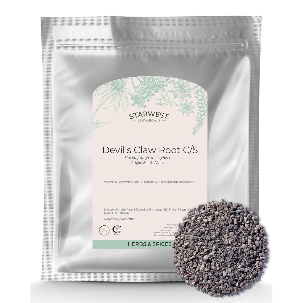 Starwest Botanicals Diabelski Pazur Korzeń - Suszone Zioła na Herb & Naturalne mieszanki ziołowe, Czysty Pazur Diabelski Korzeń, Cięcie i Sifted, Wildcrafted, Certified Kosher - Bulk 1 lb Bag
