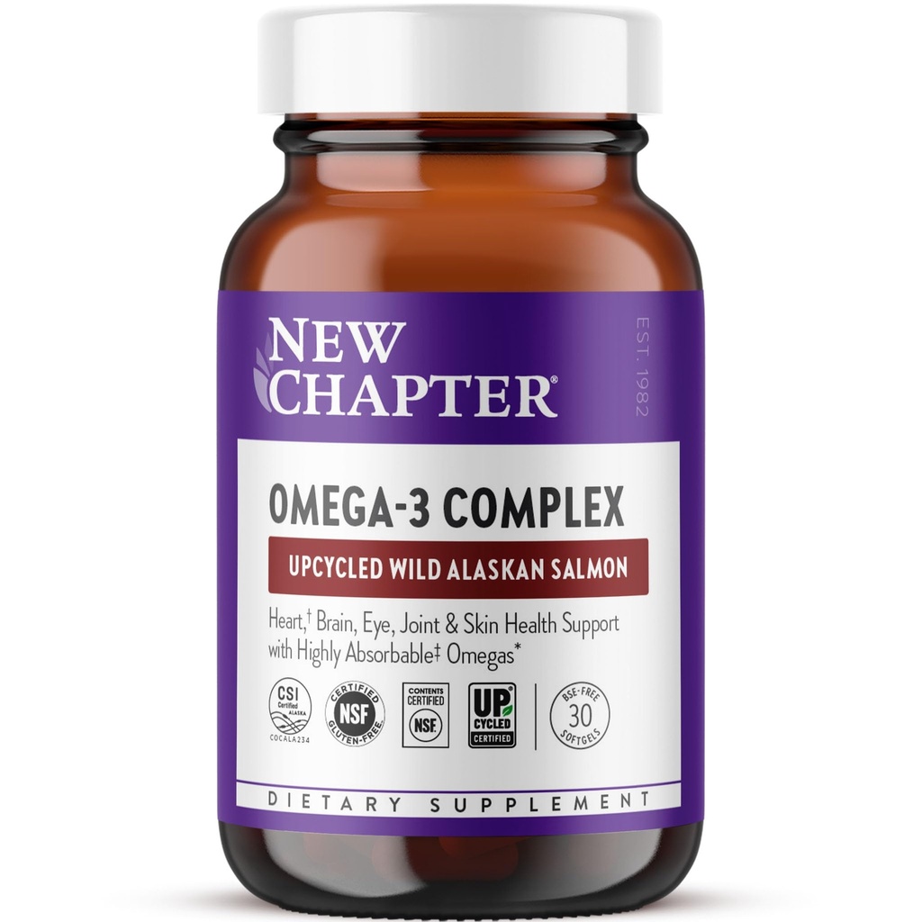 Nowy rozdział Omega-3 Complex, 1000mg Softgels, Fish Oil Supplement Wild Alaskan Salmon for Heart, Brain, Eye, Joint & Skin Health Support - 30 Count