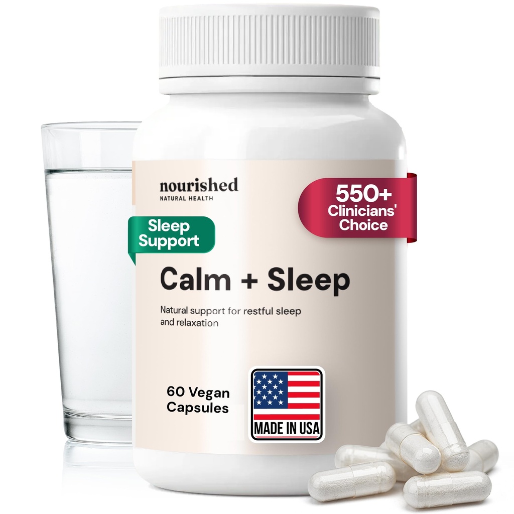 Odżywione naturalne - Calm + Sleep Kapsułki do głębokiego odpoczynku & Relaxation z Ashwagandha, Rumianek, Tart Cherry Extract, Passionflower, L- theanine, & Magnez - 60 Kapsułki