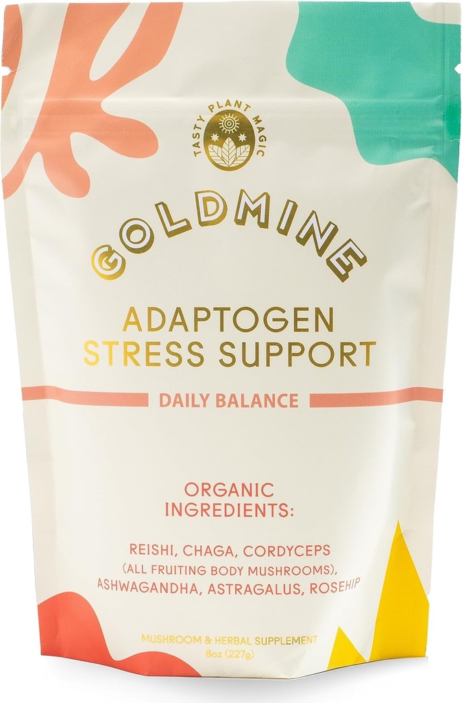 Goldmine Adaptogens Superfoods 124; Reishi Organic Mushroom Powder Design 124; Adaptogen Stress Support & Daily Balance Blend (227 Grams, Pouch)
