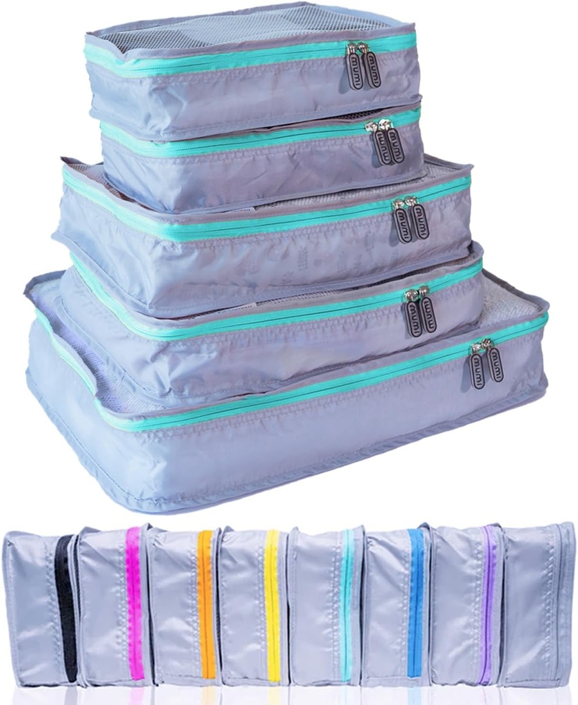 MUMI Pakowanie kostki - 5- Piece kompresji Kosze do podróży, Bagażniki Organizatorzy dla walizek, Przenośniki - Na torby, Plecak i Duffel Bags - Space- Oszczędność podróży Essentials - Aqua