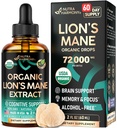 Lions Mane Liquid - USDA Certified Organic Lions Mane Supplement - Wsparcie mózgu, Energia, Pamięć i Focus - Sugar & Alcohol-Free Lion 's Mane Mushroom Extract 72,000 mg / butelkę, 2 Fl OZ, 2 Month Supply