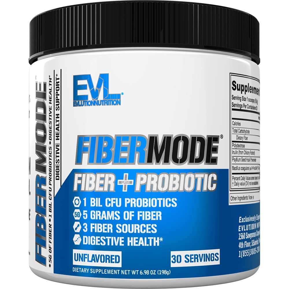 Evlution Nutrition FiberMode - Fiber + Probiotic Powder - Digestive Health & Immune Support - 1bil CFU Probiotics + 5g Fiber - Gluten Free & Vegan - Unflavored - Dietetyczny Suplement - 30 Służenia