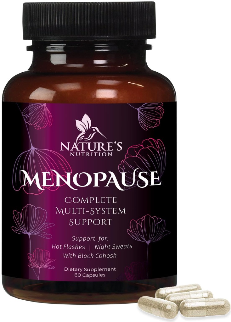 Menopauza Suplementy dla kobiet z czarnym Cohosh - Hot Flash i hormony Wsparcie dla kobiet, Natural Menopauza Relief Vitamin Wsparcie łagodny pot noc & Równowaga, Non-GMO & Gluten Free - 60 Kapsułki