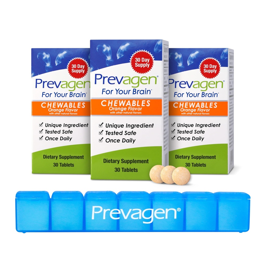 Prevagen regularna siła Pomarańczowe Chewables - 90 Tabletki (3 Dostawy Miesiące) 124; Przygotowane do Twojego mózgu 124; 10 mg Apoaequorin Plus Witamina D3 z 7- Day Pill Minder