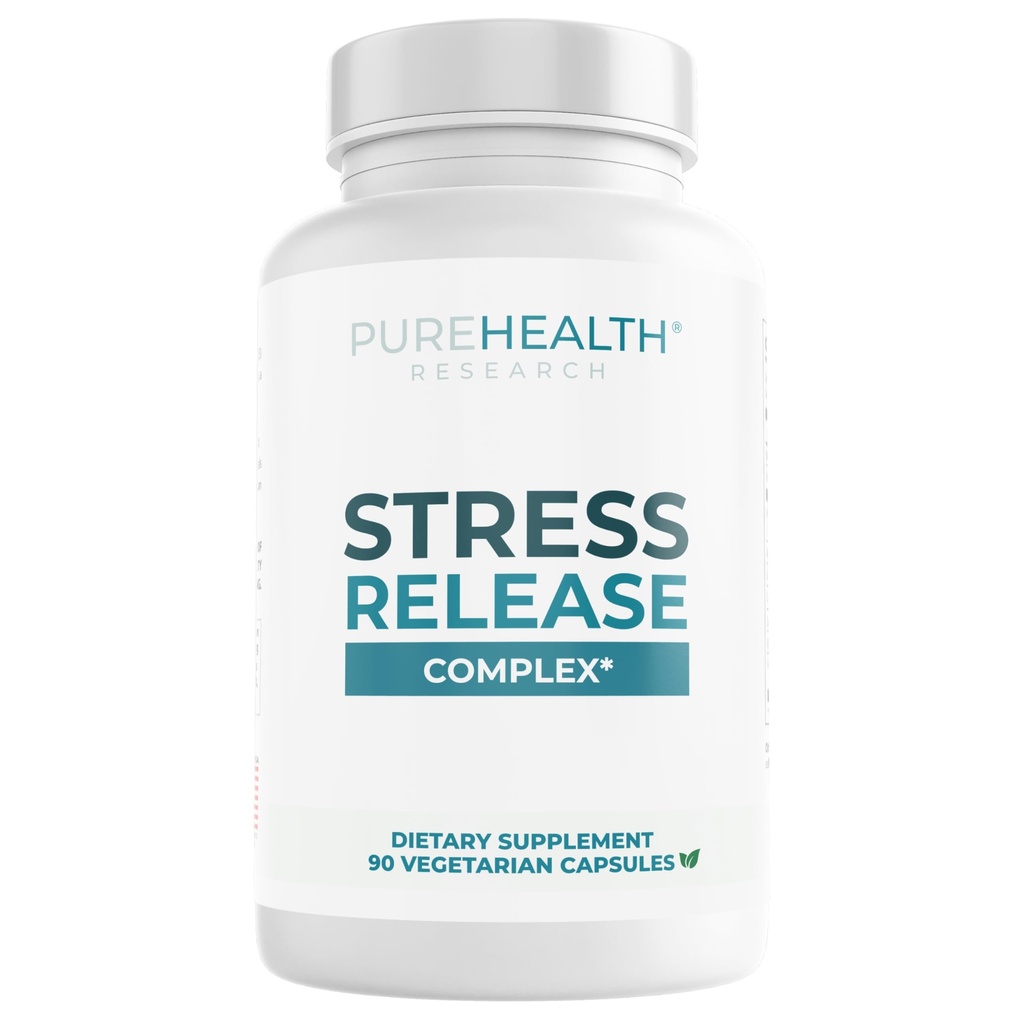 PUREHEALTH Release Stress Complex - Mood Support Supplement for Women & Men - Pomaga przy sporadycznych stresów i relaksacji - Z Ashwagandha, L Theanine, Lemon Balm, Niacin & More - 90 Kapsułki