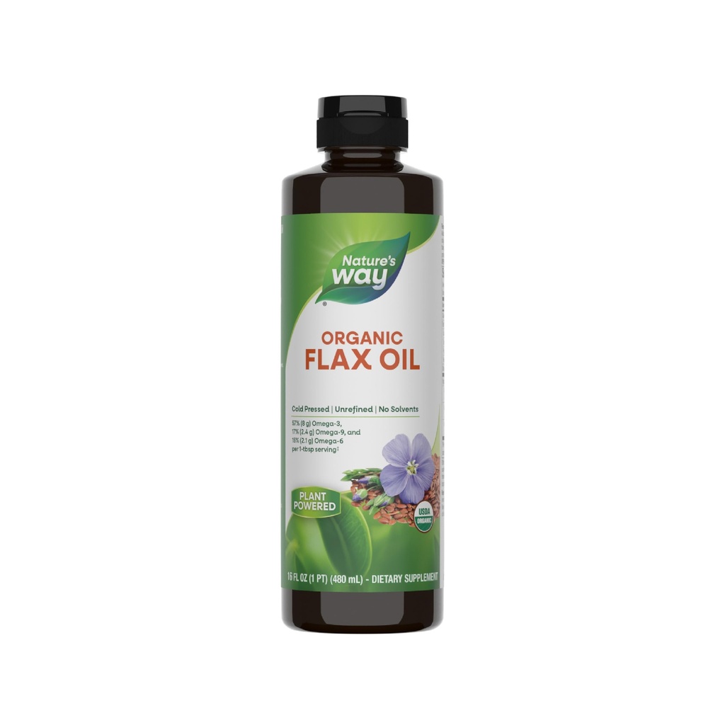 Nature 's Way Organic Flax Oil, USDA Certified Organic, Omega-3, 6, 9, Cold Pressed, 16 Fl Oz (Packaging May Vary)
