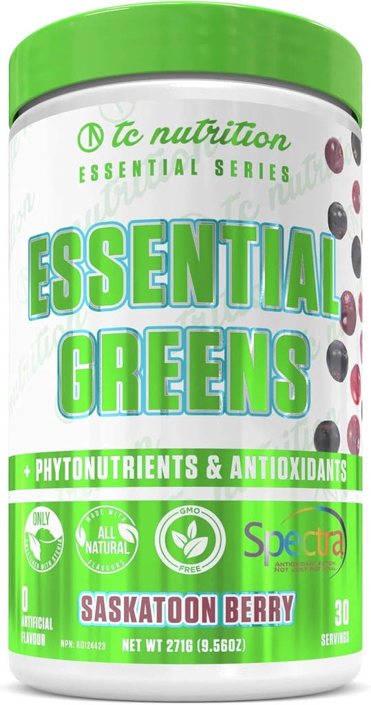 Esential Greens Powder Building 124; Optimize Health + Energy Building 124; Spectra, Organic Matcha, Spirulina, More Building 124; Probiotyka & Przeżywanie Wsparcie, Przeciwutleniacze 124; Stevia Sweetened, Saskatoon Berry, 30 Serv, Non-GMO, Wegan
