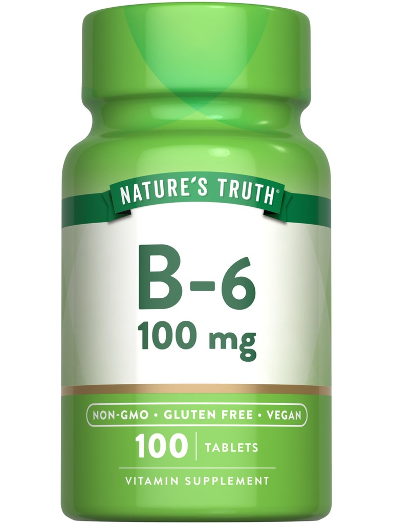 Nature 's Truth B6 Witamina 124; 100 mg 124; 100 Tabletki 124; Wegan, Non-GMO & Gluten