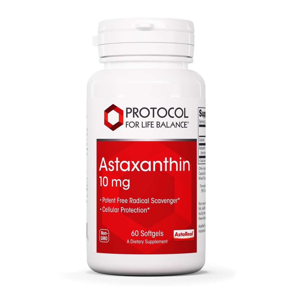 Protocol Astaksantyna 10mg Softgels - Supports Cellular Health * - Carotenoid Astaxantina Supplements - Non-GMO & Dairy Free - 60 Softgels