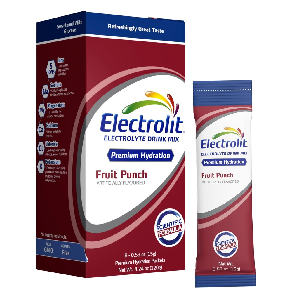Elektrolity w proszku opakowania, owoców Punch 8 Pack, proszkowe pakiety do nawilżenia i nawadniania, Post Workout Flavored Napoje nawadniające Mix, Gluten Free Daily Water Enhancer Sticks