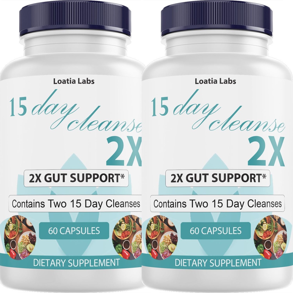 15 Day Cleanse 2X - Double Gut & Colon Support - Advanced Gut Cleanse Detox for Women & Men with Alfalfa, Cascara Sagrada, Probiotics & Psyllium Husk - Non-GMO - Made in USA - 60 Kapsułki (2 butelki)