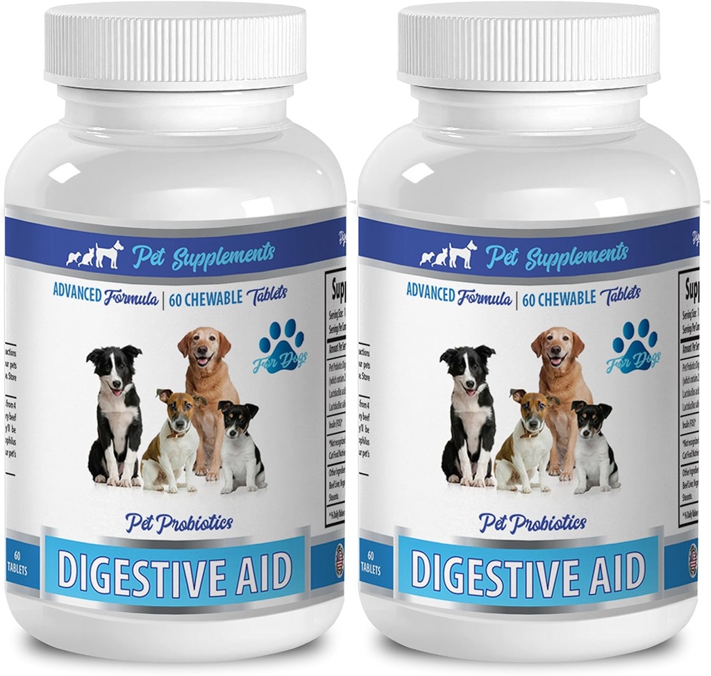 Uzupełnienie PET & NUTRITION LLC Dog Gas Treats - Dog Digestive AID PROBIOTICS - Naturalne podejście - Rozwiązanie do złego oddechu i gazu - Counter Biegunka - acidophilus dla psów - 2 Butelki (120 Potrawy)