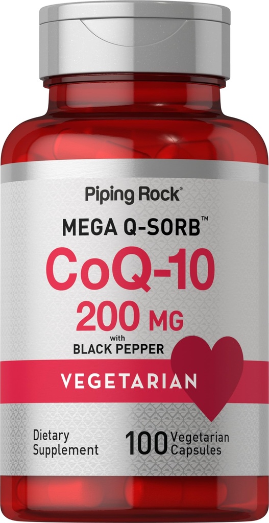 Piping Rock CoQ10 200mg Kapsułki 124; 100 Pigułki 124; z Black Pepper Extract 124; Koenzym Q10 Suplement dla kobiet i mężczyzn 124; Wegetarianin, Non-GMO, Gluten Free
