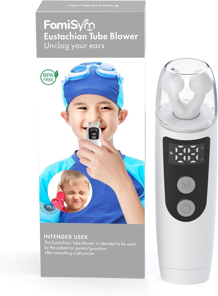 FamiSym Eustachian Tube Unclogger, Uszy Relief Uszy Urządzenie Relief Dom dla szum w uszach i ból ucha, Utrzymuje równowagę ciśnienia ucha, łagodzi dyskomfort ucha, 501- biały