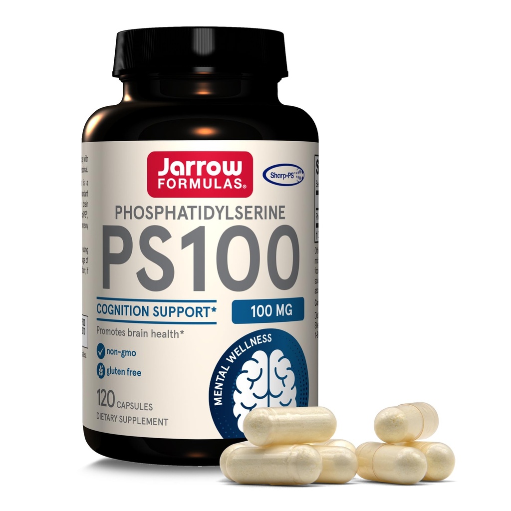 Jarrow Fixas ® PS100 Fosfatydyloseryna, 100 mg, Suplement diety dla wsparcia zdrowia mózgu i ksenofobii, 120 kapsułki, Do 120 Day Supply
