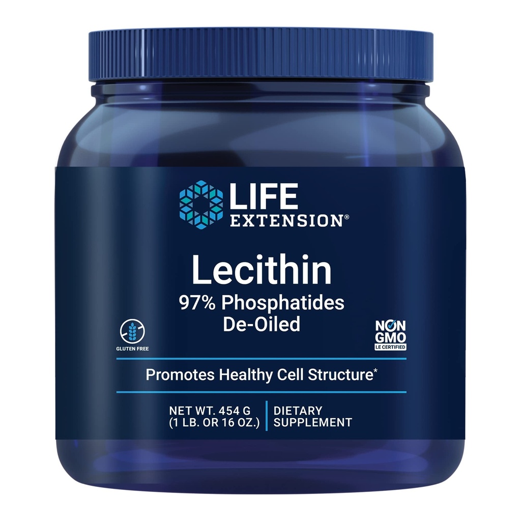 Life Extension Lecithina, Promotes Healthy Cell Structure and Function in The Brain, Gluten Free, Non-GMO, Vegetarian, 454 Grams