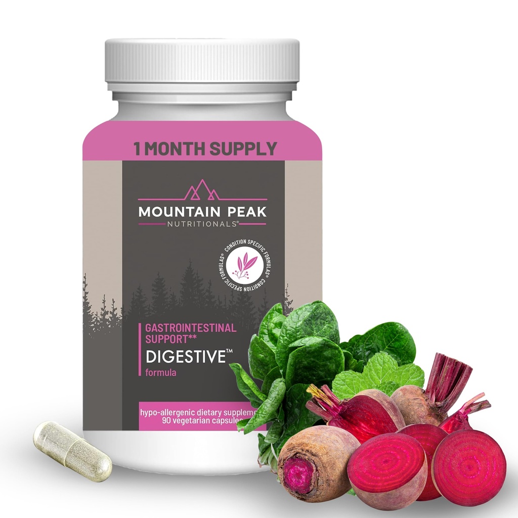 Mountain Peak Nutritionals Digestive Enzymes & Probiotics for Gut Health & Bloating Relief - Advanced Trawienie Suplement w / 12- Strein Probiotic Blend & Betaine HCl (90 Kapsułki wegetariańskie)