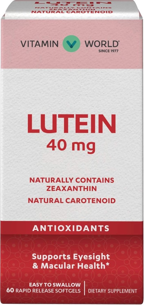 Witamina World Lutein 40mg 60 Szybkie uwalnianie Softgels, Zdrowie oczu, Wizja, Przeciwutleniacz
