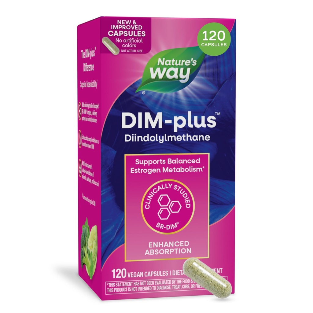 Nature 's Way DIM- Plus, suplement DIM, Wspiera zrównoważony metabolizm estrogenu *, Wspiera Estrogen Hormon Balance *, Diindolilometan, 120 Kapsułki wegańskie