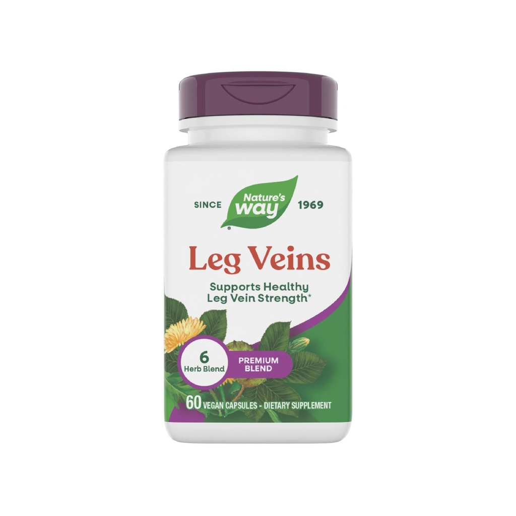 Nature 's Way Leg Veins, Wspiera zdrową Leg Vein Siła *, 6- Herb Mieszanka, Wyciąg Kasztanowy Koń i suplement Dandelion, Gluten Free, 60 Kapsułki wegańskie (Opakowanie może Vary)