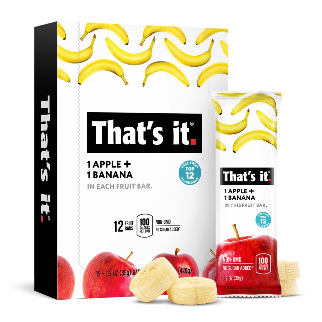 To jest to Cząstki odżywcze + Banana 100% Natural Real Fruit Bar, Paleo dla dzieci i dorosłych, Nie GMO Sugar-Free, Brak konserwantów Energia Food, 14,4 Oz, Opakowanie 12