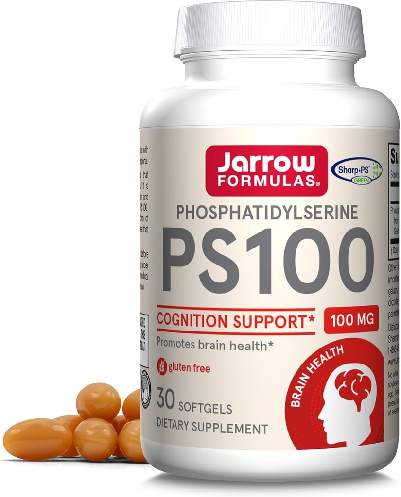 Jarrow Fixas PS100 Fosfatydyloseryna 100 mg, Suplement diety dla zdrowia mózgu i wsparcia ksenofobii, 30 Softgels, 10- 30 Day Supply