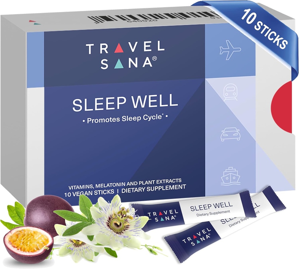 Supports Jet Lag Relief for Travelers 124; Melatonin 1 mg, Passionflower Extract & Vitamins 124; Natural Sleep Support for Travelers 124; Fast- Acting Network 124; 10 Sticks